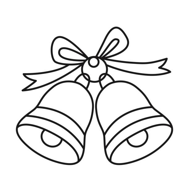 Jingle Bells Ribbon Bow Christms Decoration Vector. Jingle Bells Ribbon Bow Christms Decoration Vector. Black and white. White Background. Line drawing. bell sleeve stock illustrations