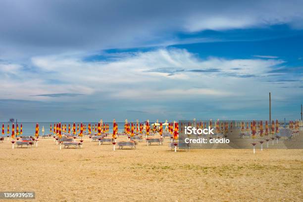 Beach Of Civitanova Marche At Springtime Stock Photo - Download Image Now - Beach, Civitanova Marche, Coastline