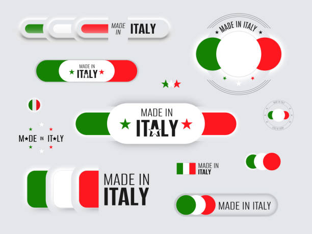 ilustrações, clipart, desenhos animados e ícones de neomórfico 3d simula botões de bandeira italiana definidos em fundo branco. feito na itália neomorfismo elemento de design conceitual moderno, logotipo, ícone, sinal, símbolo. ilustração vetorial - hallmark