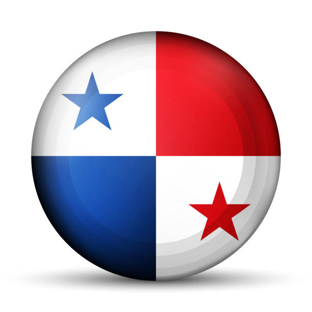 istock Glass light ball with flag of Panama. Round sphere, template icon. National symbol. Glossy realistic ball, 3D abstract vector illustration highlighted on a white background. Big bubble. 1356943961