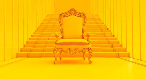 3D render of colored yellow throne, Royal throne.