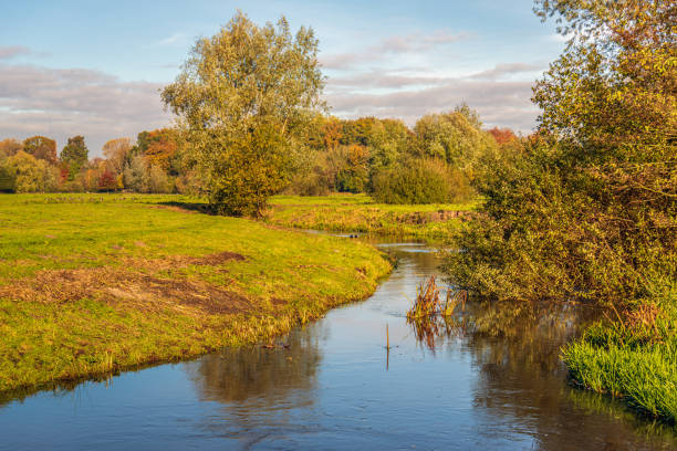 Meandering stream in a Dutch natural landscape. The photo was taken on a beautiful autumn day near the city of Breda in the province of North Brabant.