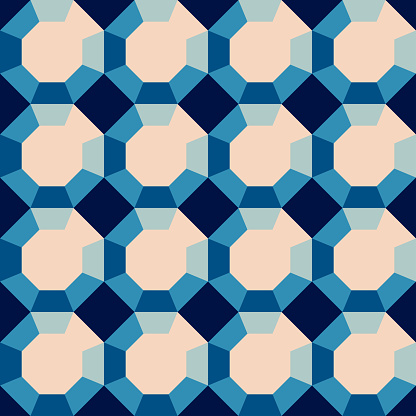 Seamless vector pattern with 3d diamond on blue background. Simple optical illusion wallpaper design. Decorative bubble fashion textile.