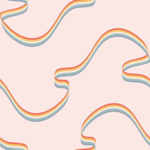 Repeat vector pattern with flowing rainbow on light pink background. Soft wavy ribbon wallpaper design. Decorative pastel stripe fashion textile. Seamless vector pattern with flowing rainbow on light pink background. Soft wavy ribbon wallpaper design. Decorative pastel stripe fashion textile. striped ribbon stock illustrations