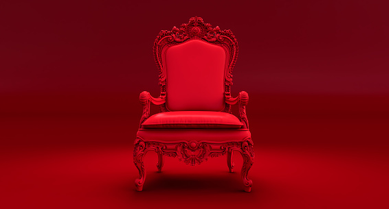 3D render of colored red throne, Royal throne.