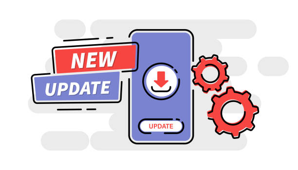 システムアップデート。システム ソフトウェアの更新の概念。スマートフォン画面のダウンロードプロセス。改善版ソフトウェア。インストールプロセス, ランディングページ用, ui, アプリ, - order repairing change telephone点のイラスト素材／クリップアート素材／マンガ素材／アイコン素材