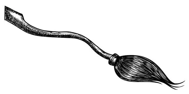 Vector illustration of Sketch of a hatched broomstick on a white background.