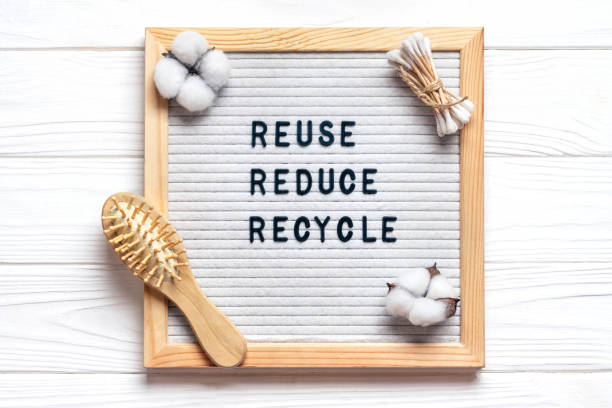 istock Felt board with quote text Reuse, Reduce, Recycle on white wooden table Top view Flat lay Zero waste, simple life, be green concept 1356954415
