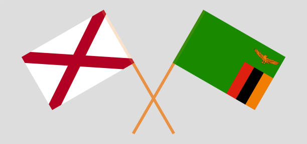 Crossed flags of The State of Alabama and the Republic of Zambia. Official colors. Correct proportion Crossed flags of The State of Alabama and the Republic of Zambia. Official colors. Correct proportion. Vector illustration alabama football stock illustrations