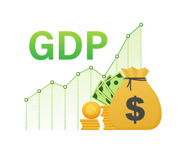 Growth GDP. Gross domestic product. Government budget. Increment in annual financial budget. Vector stock illustration. vector art illustration