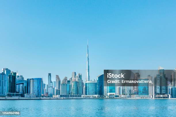 Business Bay Skyline Dubai Uae Stock Photo - Download Image Now - Burj Khalifa, Cityscape, Day