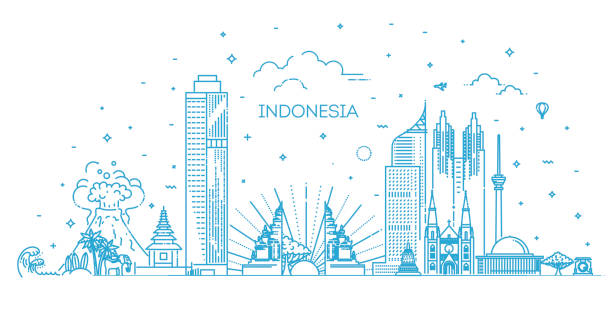 indonesia cityscape dengan landmark. ilustrasi vektor - indonesia culture ilustrasi stok