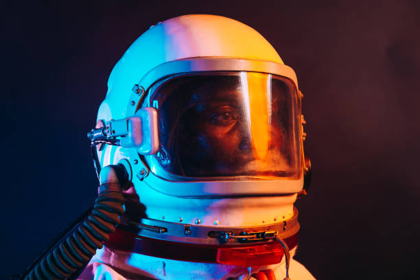 Cinematic image of an astronaut. Colorful portrait of a man with spacesuit