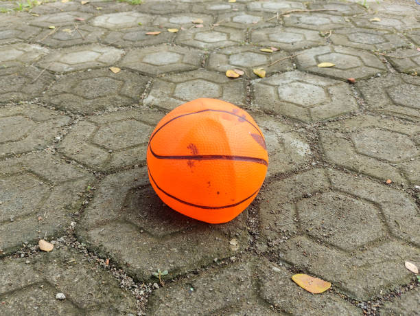 istock orange rubber ball on a rock 1356961738