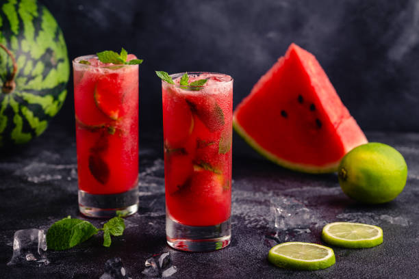istock Watermelon alcoholic or non-alcoholic cocktail, mojito cocktail with mint and lime. 1356961799