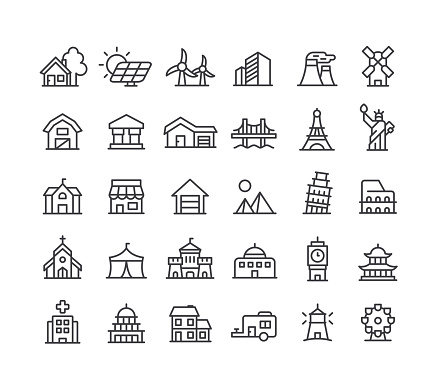 Set of architecture line vector icons. Editable stroke.
