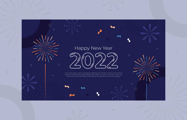 Happy new year celebration banner Happy new year celebration banner for advertising and promotion with confetti and fireworks new year stock illustrations