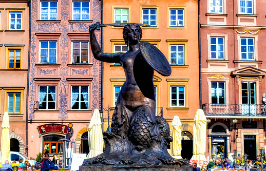 Warsaw, Poland, April 07 2018: The statue of Siren in Warsaw, Poland.