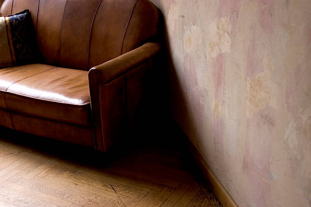 sofá marrom - armchair sofa leather brown imagens e fotografias de stock