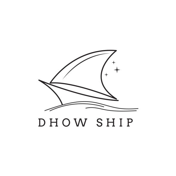 Simple Sailboat dhow ship line art design Simple Sailboat dhow ship line art design dhow stock illustrations