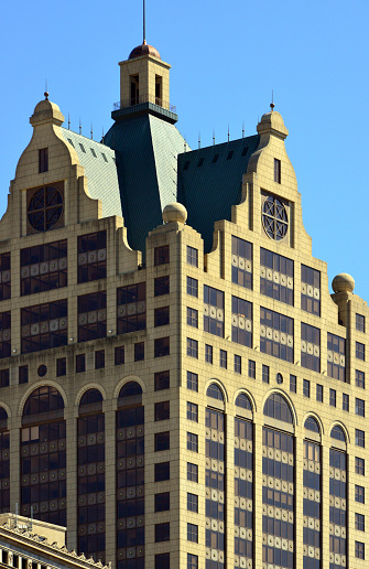 Milwaukee, Wisconsin, USA: 100 East Wisconsin aka the Faison Building - incorporates elements of the historic aesthetic of the Pabst Building of 1892, a German Renaissance Revival skyscraper - designed by Clark, Tribble, Harris and Li.