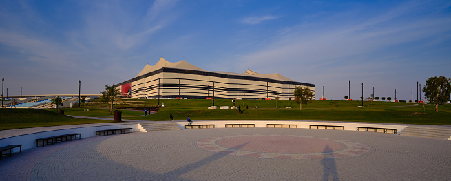 Al-Bayt stadium ibn Al khor, Qatar daylight  view showing the exterior of the stadium which will hold the opening ceremony and match of 2022 FIFA  World Cup