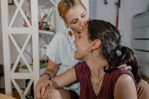 istock Lesbian couple at home 1356977655