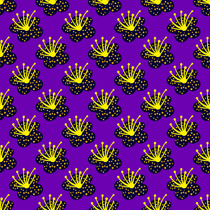 Spring Pattern Purple Seamless Pattern Spring Plants On Bright Purple Background Vector ...