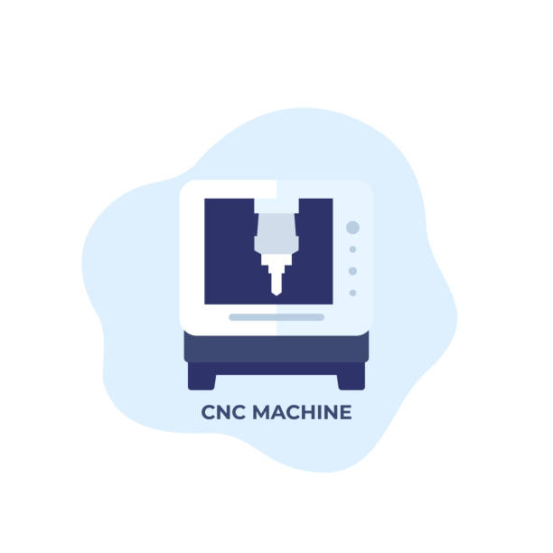 ikona maszyny cnc, płaski wektor - frezowanie obróbka skrawaniem stock illustrations