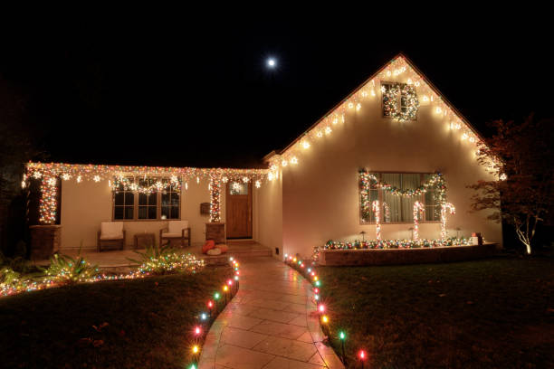 enthusiastic Christmas lights on a suburban house