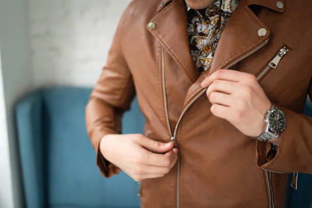 Female leather jacket on white background
