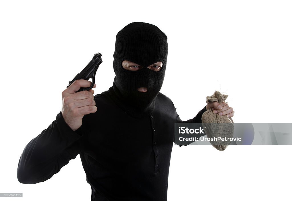 Ploceus homem com arma e o Ladrão de Bolsa de Dinheiro - Foto de stock de Adulto royalty-free