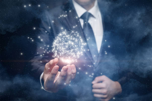 istock Businessman shows the global network on the background of outer space. 1356987513