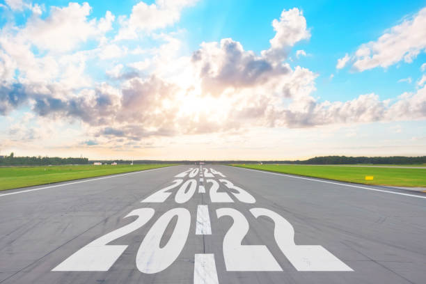 istock New Year 2022 Goals Concept. Empty asphalt road day clouds with text 2022, 2023, 2024. 1356988035