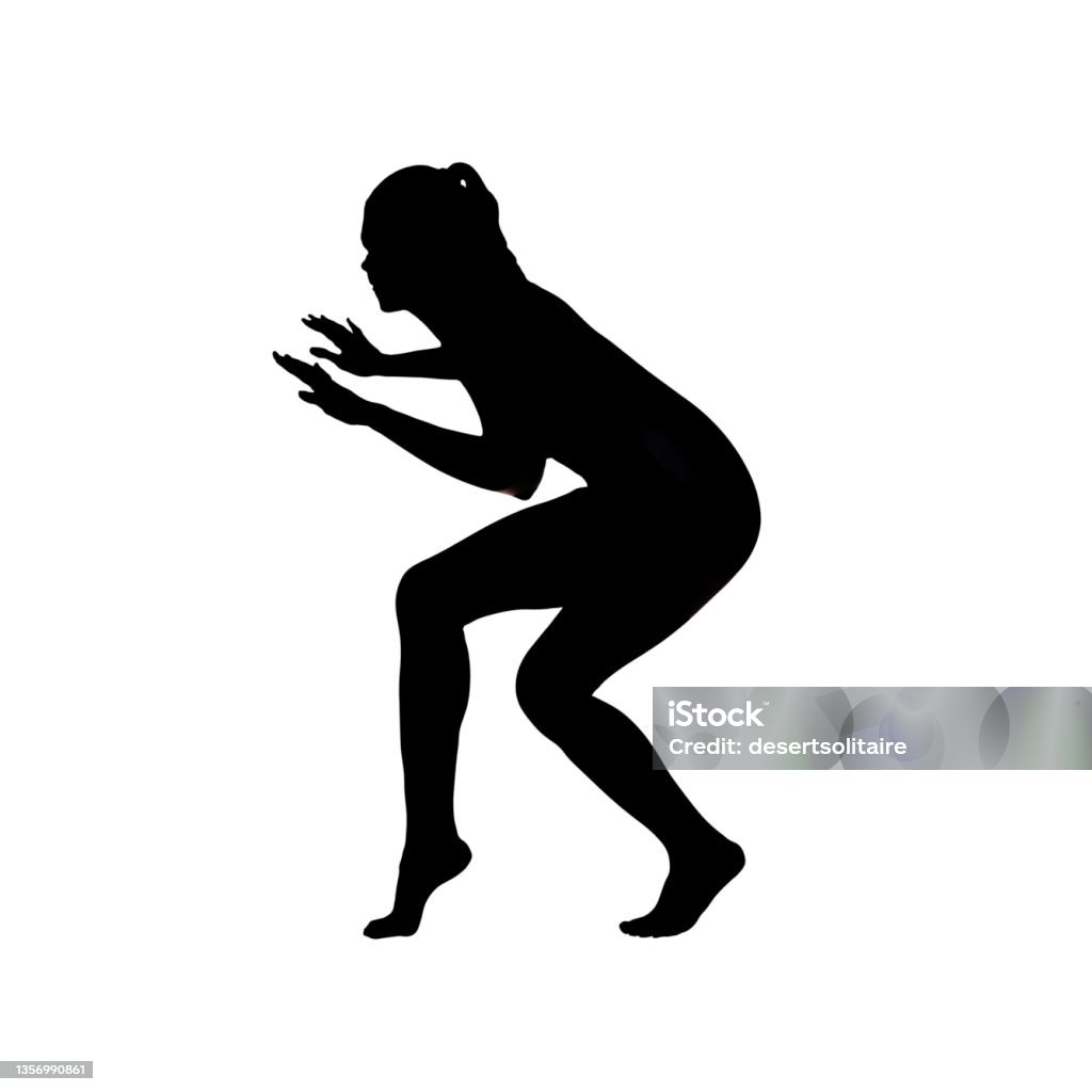 Female Silhouette in a creeping or dance variation Pose Female silhouette in a creeping or dance variation pose isolated on white. Stealth Stock Photo