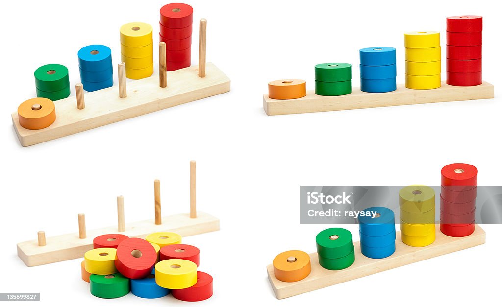 combination of wooden colored logical toy combination of wooden colored logical toy on white Messy Stock Photo