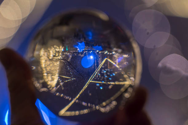 illuminated city square reflecting in crystal ball, ljubljana - ljubljana december winter christmas imagens e fotografias de stock