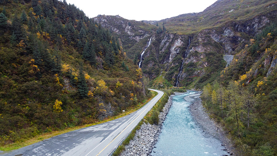 Horsetail Falls with Bridal Veil Falls in Valdez,  Alaska.