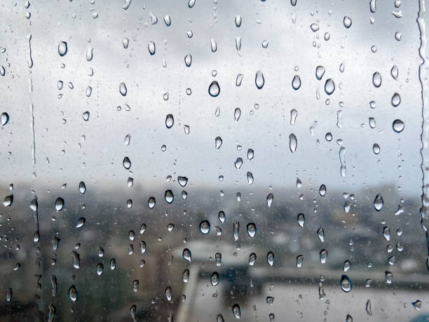 istock Drop accumulated on the glass after rain 1357009051