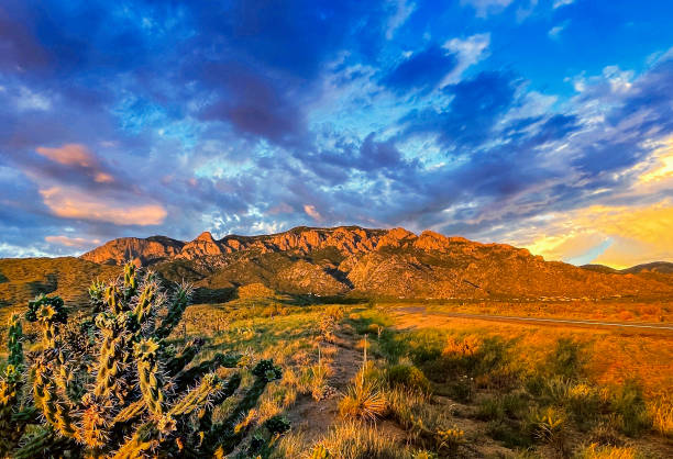 Sandia Mountains in New Mexico at Sunset stock photo