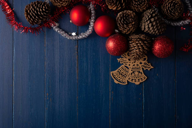 istock flatlay xmas decoration on vintage blue 1357011051