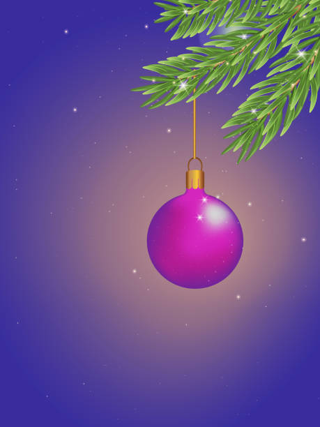istock Christmas blue vertical background with fir branches and festive purple ball. Christmas frame with festive decorations, copy space. 1357011844
