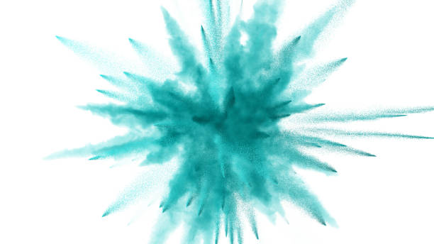 esplosione di polvere verde acqua colorata - imploding foto e immagini stock