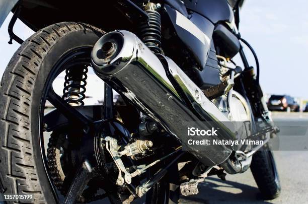 Exhaust Pipe Of A Motorcycle Closeup Selective Focus Stock Photo - Download Image Now
