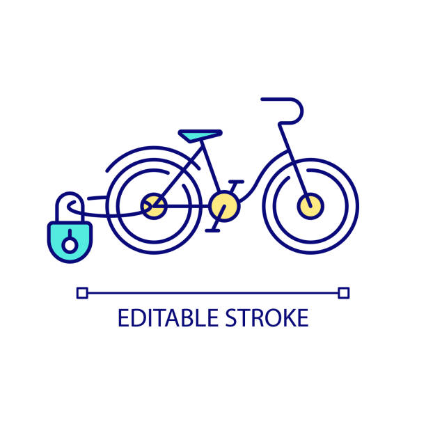 illustrations, cliparts, dessins animés et icônes de serrure de vélo pour l’icône de couleur rvb de sécurité - location vélo