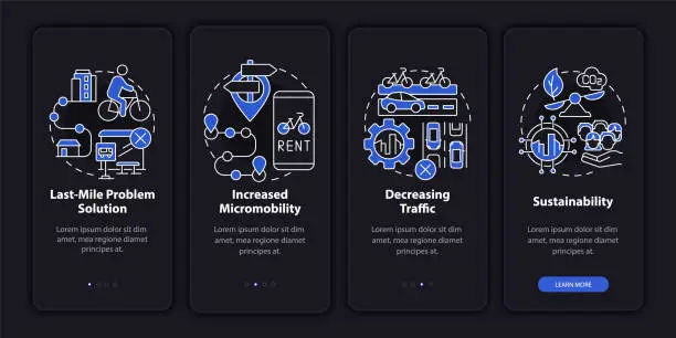 Vector illustration of Scooter sharing advantages onboarding mobile app page screen