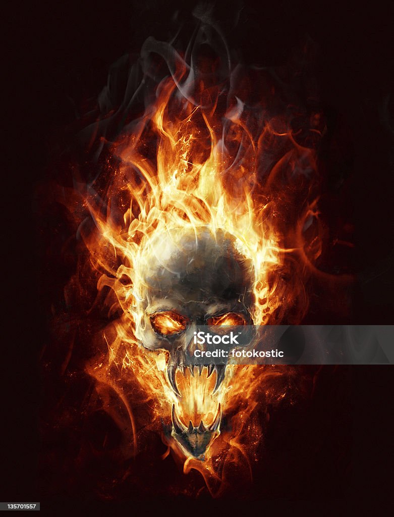 Burning skull satanic burning skull bringer of doom Fire - Natural Phenomenon stock illustration