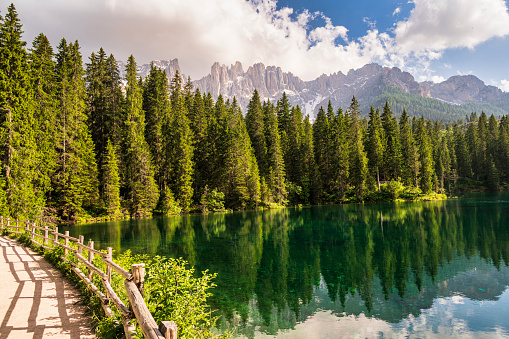 nature sceneries around Lake Carezza, Dolomites, Italy