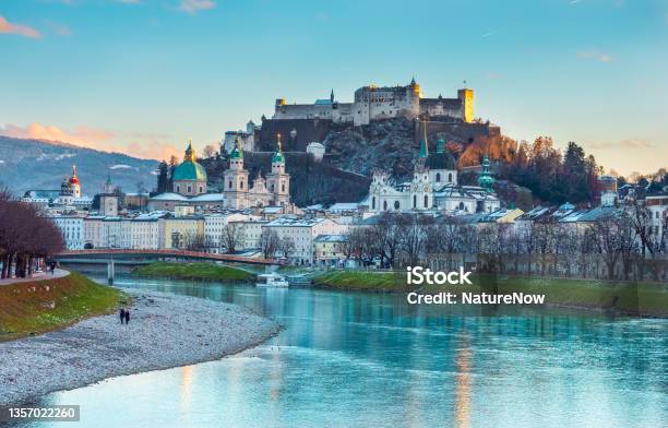 Old Town Of Salzburg At Sunset Stock Photo - Download Image Now - Salzburg, Old Town, Winter