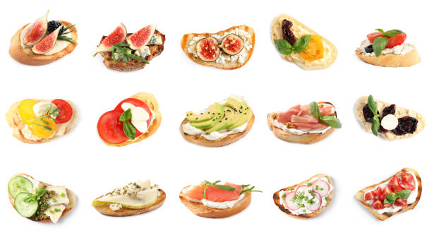 istock Set of different bruschettas on white background, banner design 1357023003